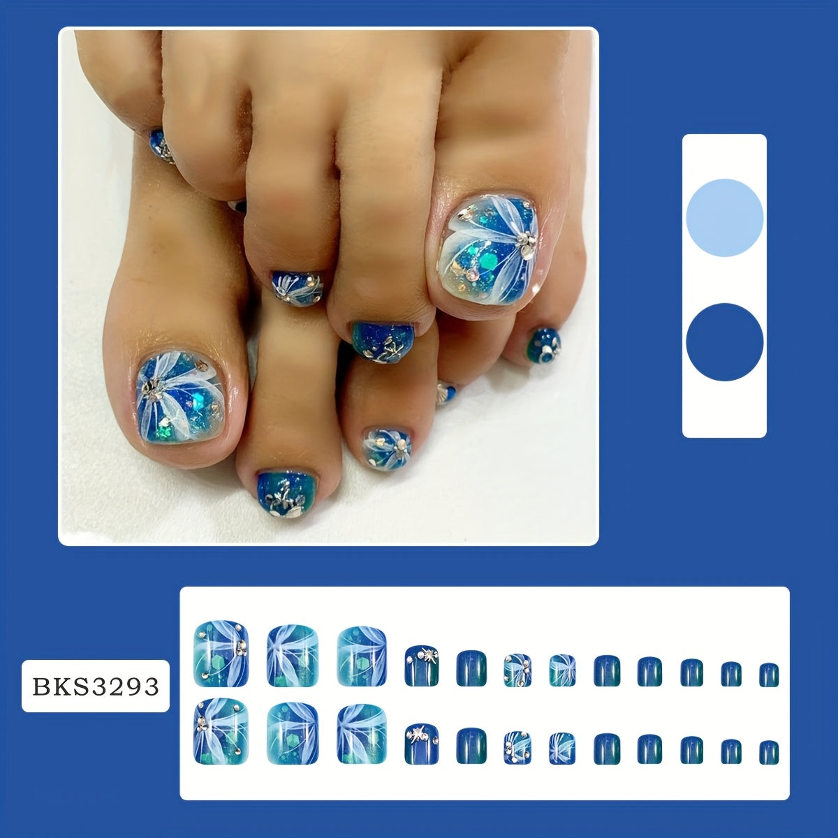 TEMU 24pcs Summer Gradient Press-on Nails Set - Short Square Toe, Glossy Finish With Sparkling Accents For Fashionable Nail Art, Nail Art