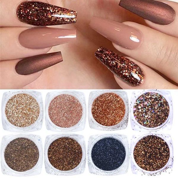 Rose Gold Nail Glitter Holographic Dip Powder Set - Chre Pigments Mirror Polish Z250115