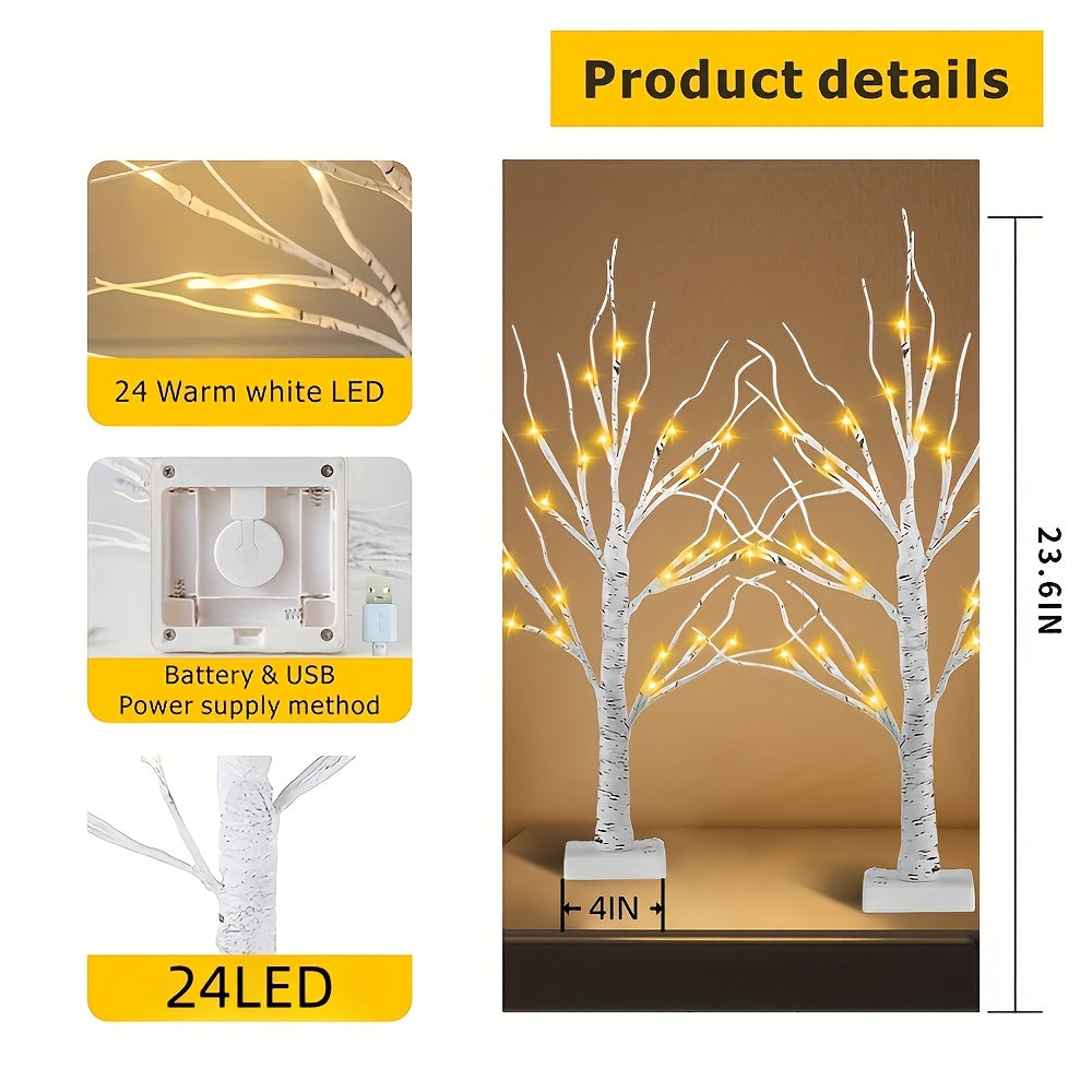 TEMU 2-pack 2ft Usb Powered Artificial Birch Lamps For Desks, Living Room Tables, Bedroom Bedside Tables, Ornaments, Decorative Atmosphere Lights,
