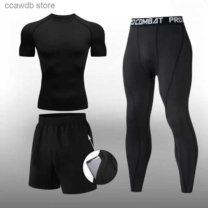 Men&#039;s Tracksuits Men Compression Workout Set 3 PCS Workout Clothes Outfit Fitness Apparel Gym Outdoor Running Clothes for Gym T240110
