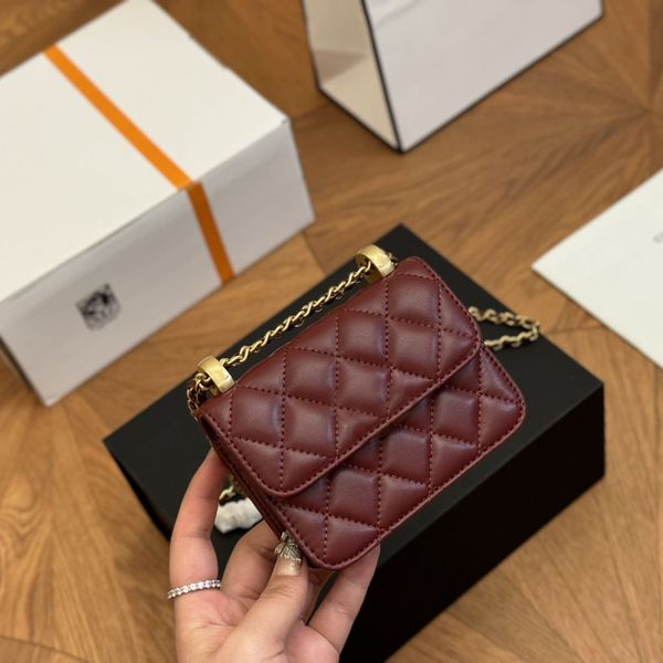 Women Classic Mini Lipstick Card Holder Vanity Bags Double Little Balls Gold Metal Hardware Matelasse Chain Adjustable Shoulder Strap Crossb