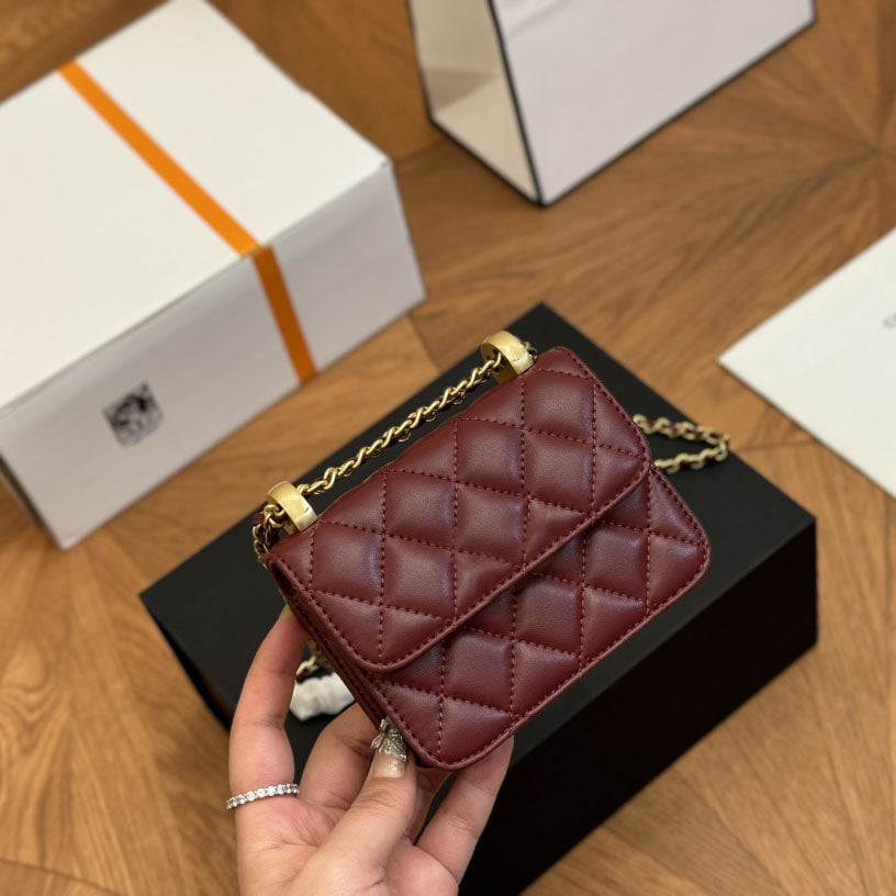 Women Classic Mini Lipstick Card Holder Vanity Bags Double Little Balls Gold Metal Hardware Matelasse Chain Adjustable Shoulder Strap Crossbody Hand