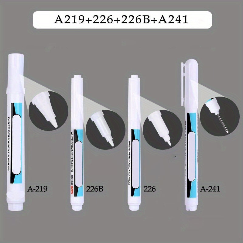 TEMU 4 Pack White Markers - Quick-drying High Quality & Fade--based Ink - Fine Tip For Detailed Diy Crafts On Glass, Leather, Wood, Metal - Washable