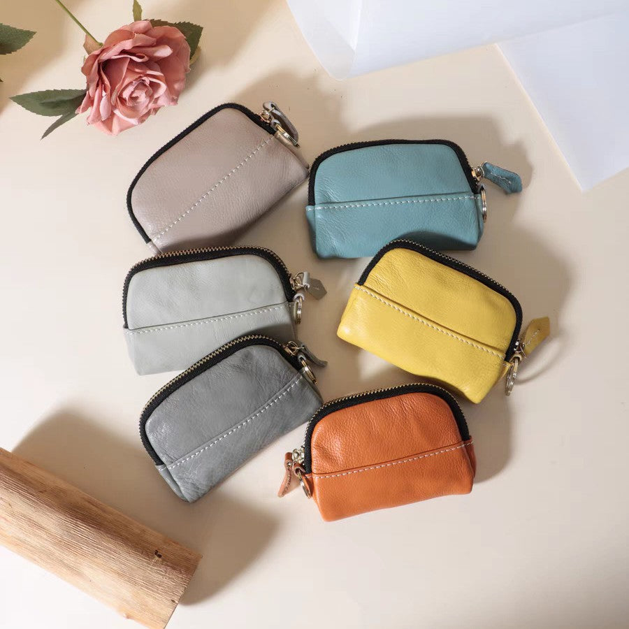 Y-250506 Women&#039;s Minimalist Coin Purse Zipper Wallets Genuine Leather Mini Pouch Cowhide Soft Small Bag Storage Holders