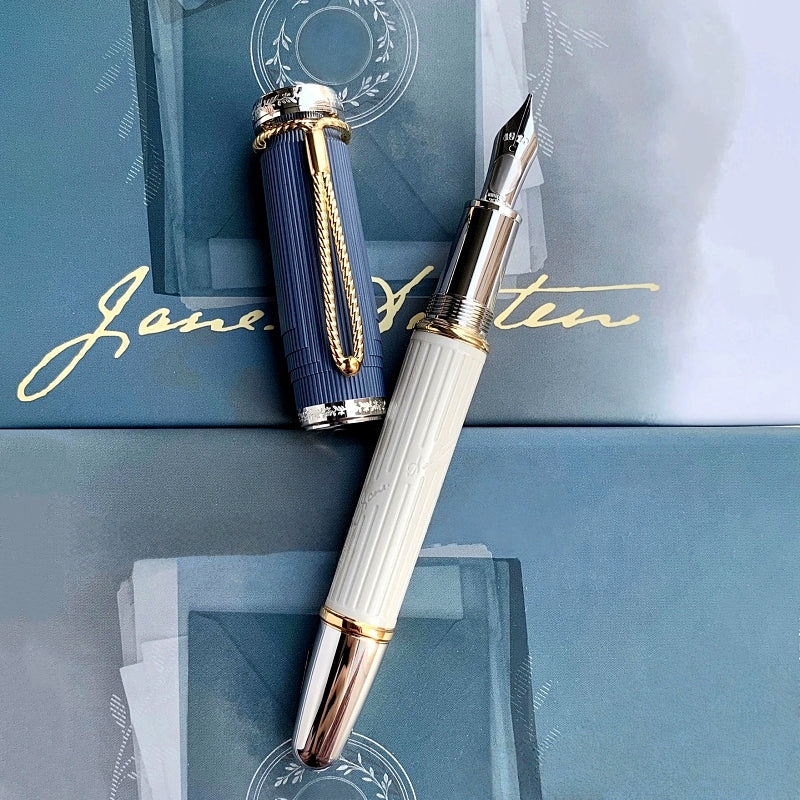 Limited Edition Writers Jane Austen Piston Filling Fountain Pen Unique Weaving Carving Design Office Writing Ballpoint Pen RollerBall Pens AAA Quali