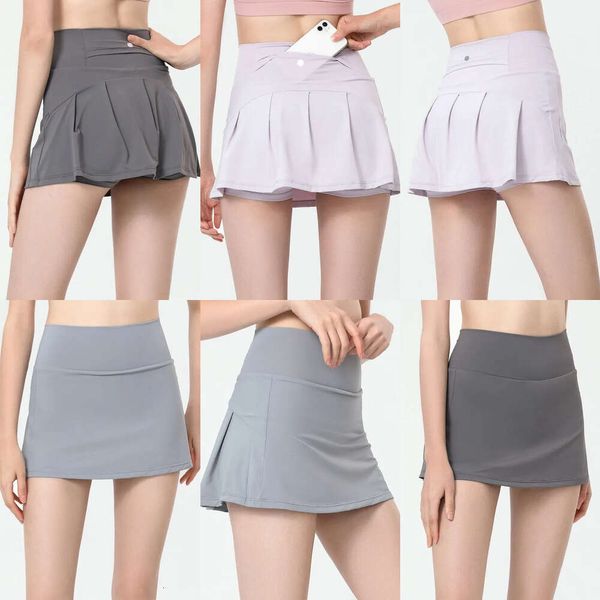 Women Sport Yoga Skirts Running Shorts Solid Color Pleated Tennis Golf Anti Exposure Fiess Short Skirt