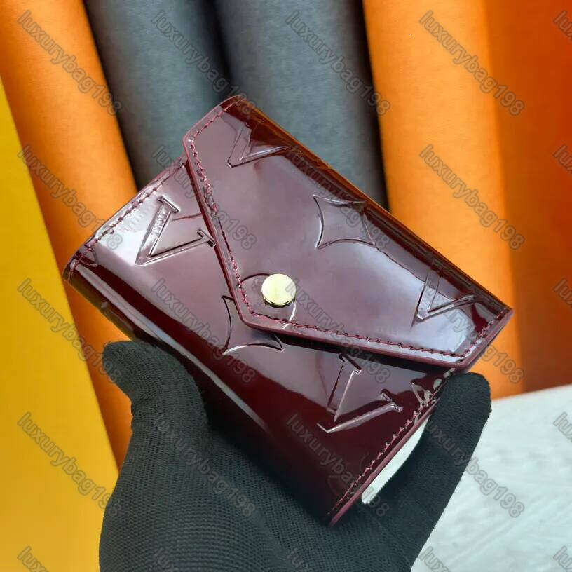Fashion Womens Mini Zippy Wallet Coin Purse Bag Belt Charm Key Pouch Credit Card Holder Bags Fashion Color Short Wallet Bright Patent Leather Purse
