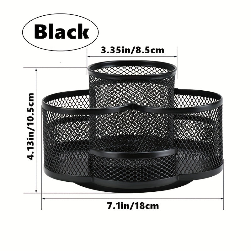 TEMU Mesh Metal Desktop Organizer, 360 Degree Rotation Design, Pen Holder With 7 Compartments, Desk Accessories And Office Supply Organizer, Art