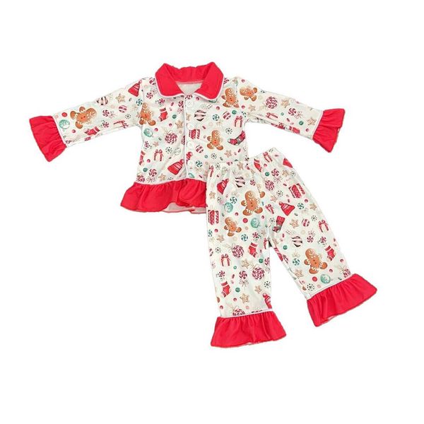 Girls Boutique Christmas Sleepwear Clothing Kids Christmas tree gingerbread Pajamas Outfit Wholesale Boys Pyjamas SetsXJ241207