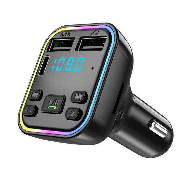 Cell Phone Chargers Qc3.0 Car Bt 5.0 G38 Fm Transmitter Pd Type-C Dual Usb Ports Fast Charging Colorf Led Light Charger Wireless Mp3 P Otvql