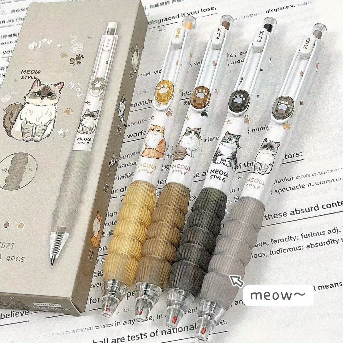 TEMU 4pcs Cat-themed Gel Pens - 0.5mm , Quick-dry - Stylish & Fun Retractable Pens For Office, School, And Home Use, Pens For