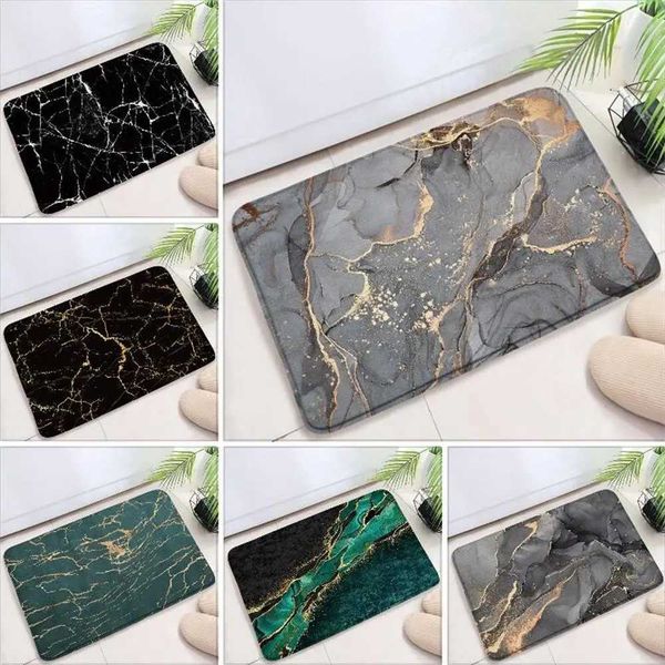 Marble Textured Bath Mat Black White Bathroom Rugs Flannel Anti-Slip Home Decor Bathroom Accessories Sets Floor Doormat CarpetXJ240807