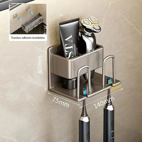 Toothbrush Holder Wall Mounted Toothpaste Dispenser Aluminium Electric Hair Brushes Storage Bathroom Accessories House Organizer 250211