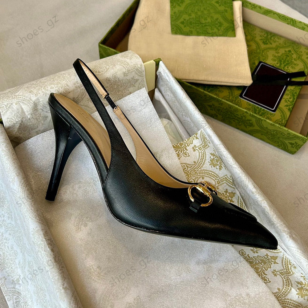 Top Quality Slingbacks Women Sandals Leather Formal Dress Shoes Pointed Toes Slip-On Ladies Stiletto heels Pumps shoes factory footwear Size 35-42 B