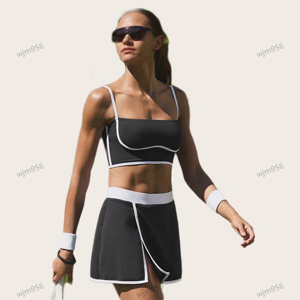 Yoga Short skirt set color collision bralette sports bra have gathered halter undershirt skin lingerie jump close vest fitness tennis skirt