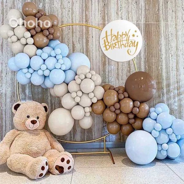 Party Balloons Brown Coffee Beige Blue Balloons Garland Arch Kit Kids Boy Birthday Balloon Set One Baby Shower Decoration Baptism Party Wedd