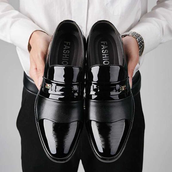 Mens Black Pu Leather Shoes Formal Oxfords Slip On Dress Shoes Business Casual Office Work Wedding Plus Tamanho 38-48xj241230