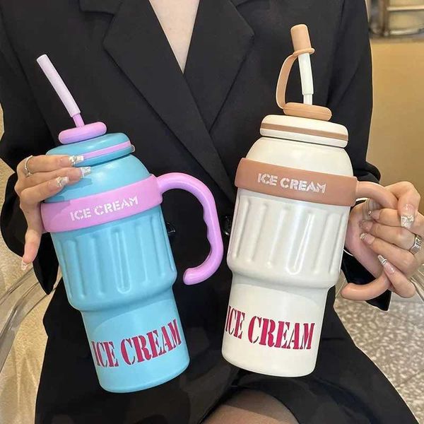 Portable Insulated Tumbler 1000ml with Handle Straw Stainless Steel Vacuum Travel Cup for Hot Cold Coffee Drinks Outdoor SportCL240809