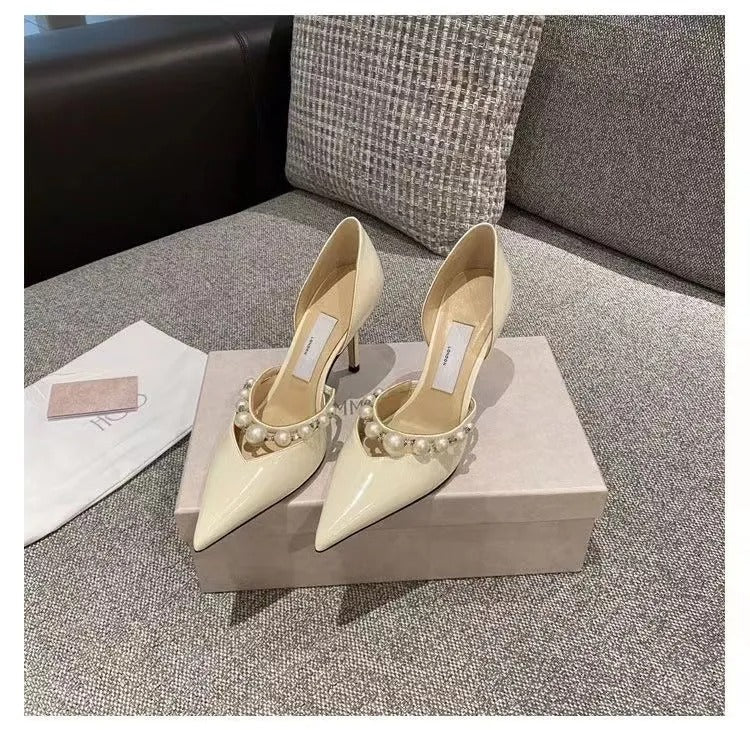 Dress sandals shoes women high heels lady pumps famous design bridal wedding aurelie pointed toe pearls embellished strap 6871