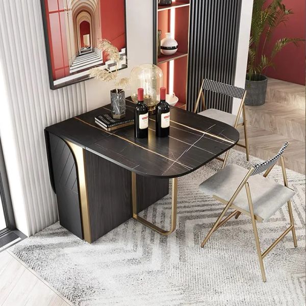 Folding Light Luxury Dining Table And Chair Set Small Apartment Furniture Post-Modern Multifunctional Kitchen Rock Board Table