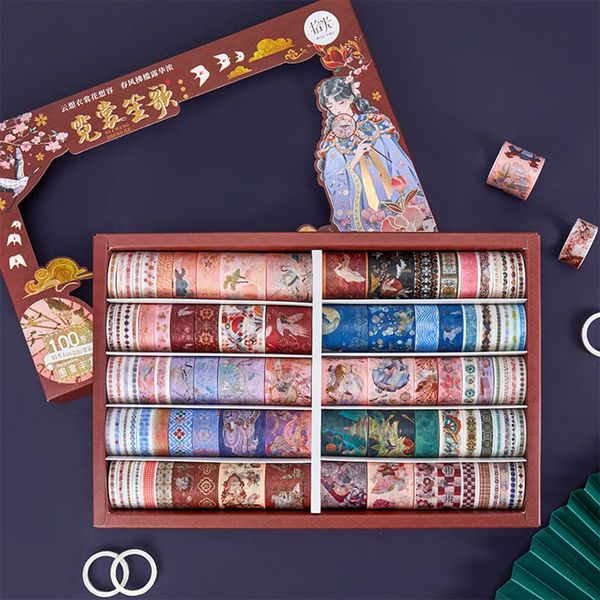 100Rolls Retro Washi Tape Set Stationery Washitape Journal Supplies Diary Decorative Adhesive Scrapbooking Tapes 240712