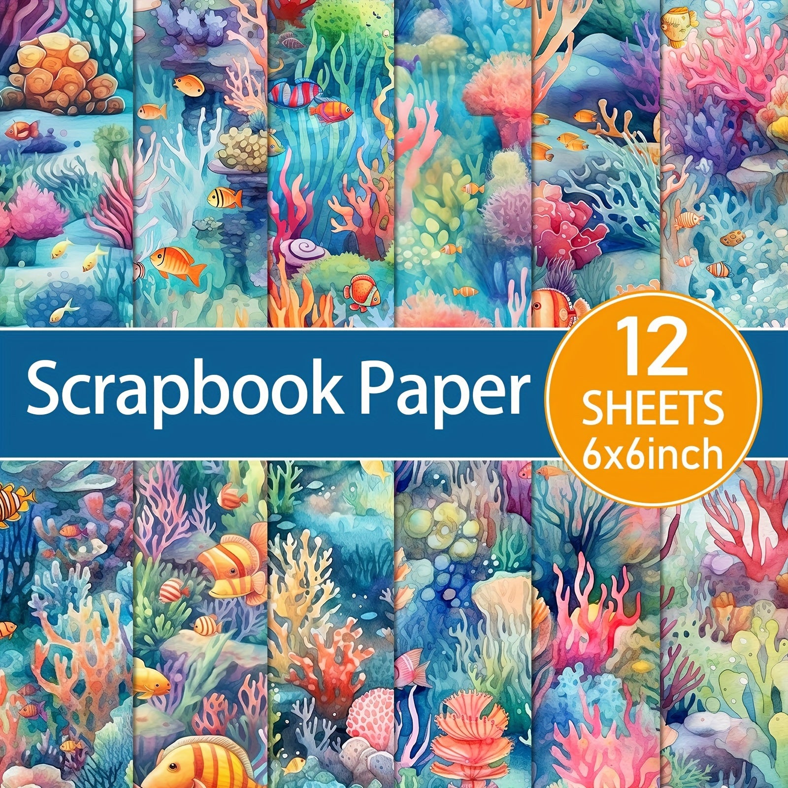 TEMU 12 Sheets Asstss Paper Pad - 6x6 Inch Fantasy Ocean Theme Craft Cardstock With Vibrant Coral , & Marine For Diy Card Making, Scrapbooking, Party