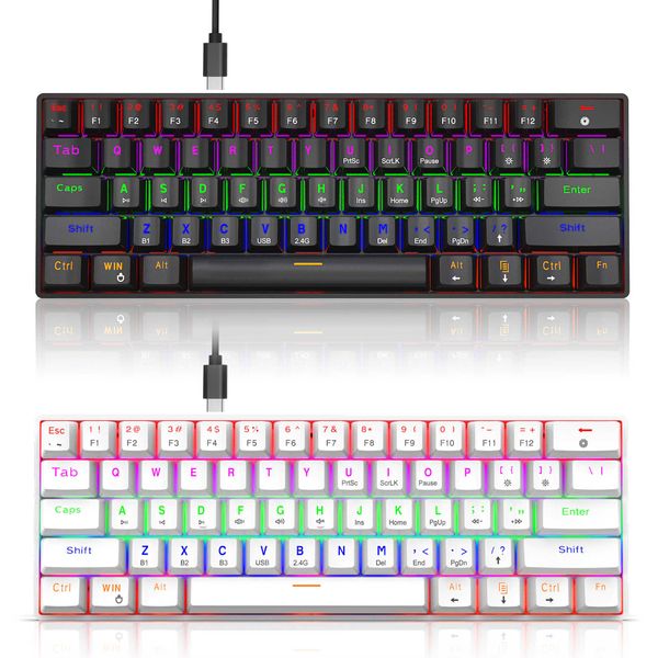 Keyboards New 61 Key Green Axis Real Mechanical Keyboard the third mock examination RGB Light Cool Wireless 2.4G Bluetooth E-sports Game S25