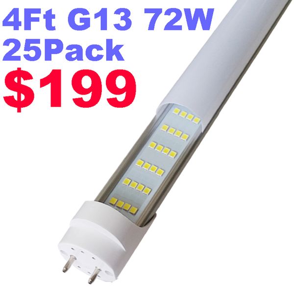 T8 LED Tube Light Bulbs 4FT, 72W 7200Lm 6000K Cool White Light, T8 T10 T12 Fluorescent Replacement Bulbs 4 Foot Frosted Milky Bi-Pin G13 Bas