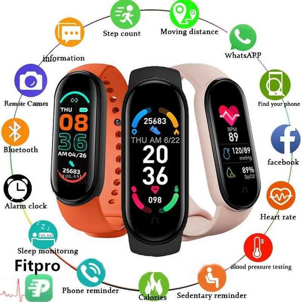 Smart Bracelet Multi-Function Heart Rate Blood Pressure Monitor Step Music Sleep Monitoring M6 Smart Fitness Sports Watch Y240817