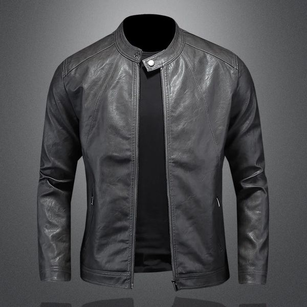 autumn and winter fashion solid color mens standing collar motorcycle leather coat ultra-thin fashion M-5XL 241023