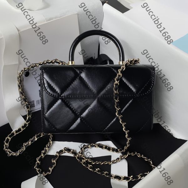 12A Mirror Quality Designers Mini Box Bag 17cm Womens Shiny Calfskin Quilted Bags Luxurys Top Handle Handbags Black Purse Crossbody Shoulder