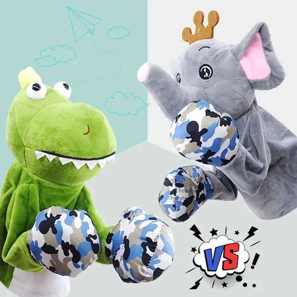 Cartoon Animal Sounding Hand Puppet Kangaroo Monkey Dinosaur Boxing Role Play Toys Plush Doll Parent-child Game Kids GiftsXJ240827