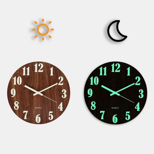 Wooden Board Luminous Wall Clock Fiberboard Wood Grain Creative Luminous Fluorescent Silent Quartz Decoration Art Wall ClocksXJ240814