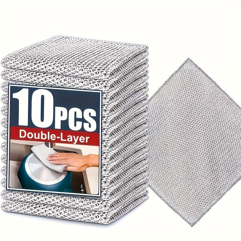 TEMU 10pieces Of Metal Wire Cloth, Double-sided Reusable Cleaning Cloth, Suitable For Tableware, Cooking Utensils, Kitchen And Bathroom Sinks, And