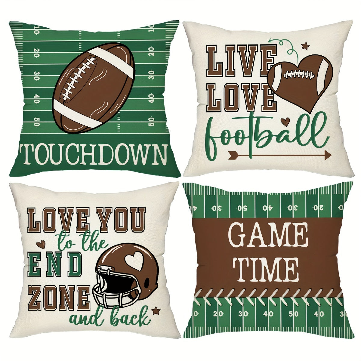 TEMU 4pcs, Football Decorative Throw Pillow Covers, Rugby Game Home Decor Pillow Covers, 18in*18in, Farmhouse Autumn Decor Pillowcases, For Porch