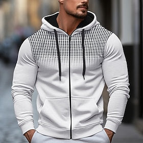 Men's Hoodie Full Zip Hoodie Black White Red Blue Dark Gray Hooded Color Block Sports  Outdoor Daily Holiday Streetwear Cool Casual Spring   Fall Clothing Appa