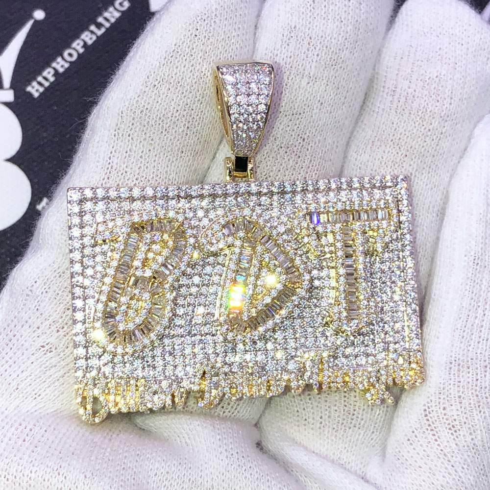 Billion Dollar Thoughts BDT Baguette VVS CZ Hip Hop Iced Out Pendant