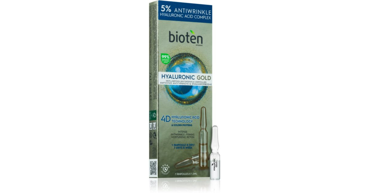Bioten Remplissage d'ampoules concentrées Hyaluronic Gold (Ampoules Anti-Rides Repulpantes) 7 x 1,3 ml