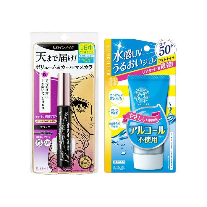 ISEHAN Kiss Me Heroine Make Volume & Curl Mascara Super Waterproof (New Version) - 6g - 01 Black (1ea) + Kiss Me Sunkiller...