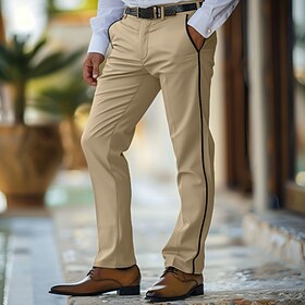 Homens Calças chinês Calça casual Patchwork Bolso frontal Côr Sólida Conforto Comprimento total O negócio Diário Feriado Moda Chique  Moderno Branco Cáqui Com