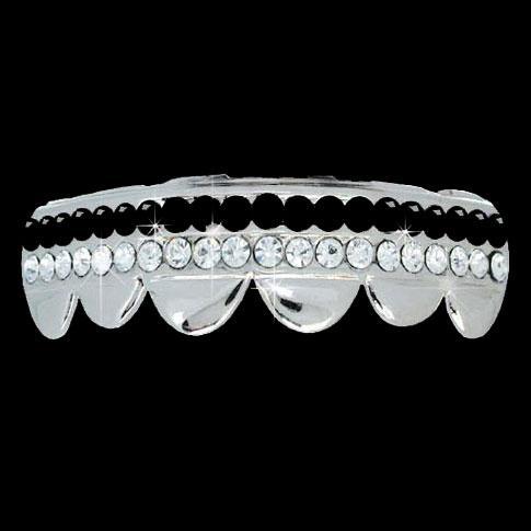 BLACK - CLEAR Double Bar SILVER Iced Out Grillz Hip Hop Bling Grills BOTTOM