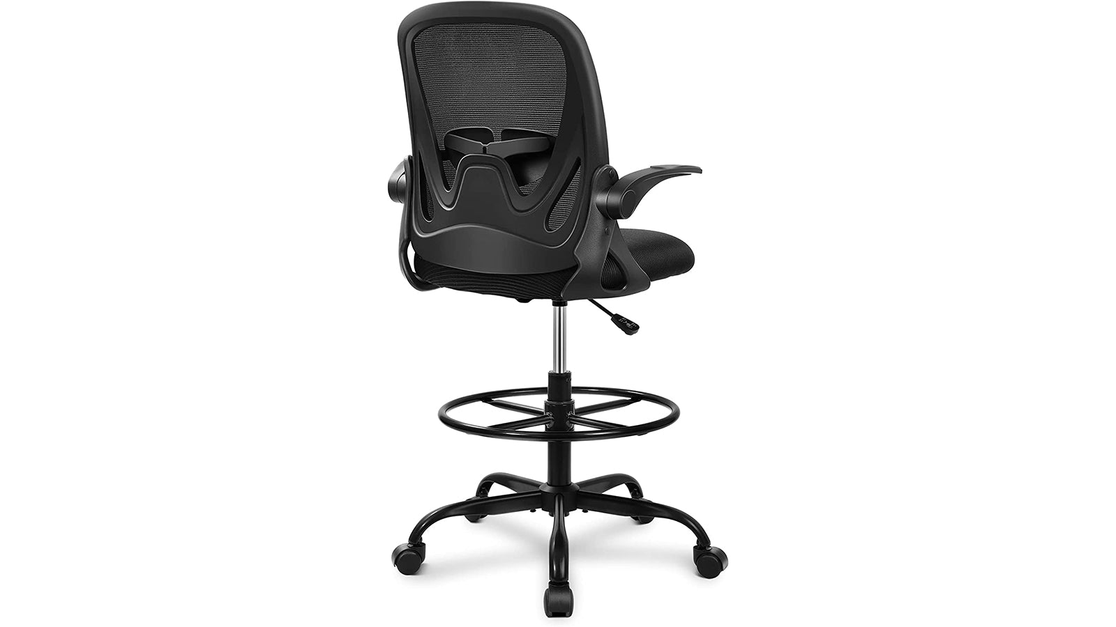 KERDOM Primy Drafting Chair: Foot Ring & Flip-up Arms BLACK