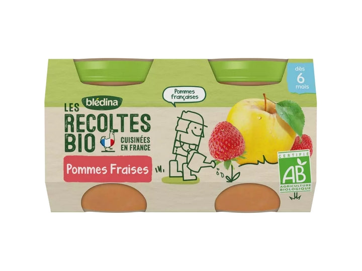 Blédina BIO Ernte ab 6 Monaten – Kleine Obstgläser – Äpfel Erdbeeren 2x130g