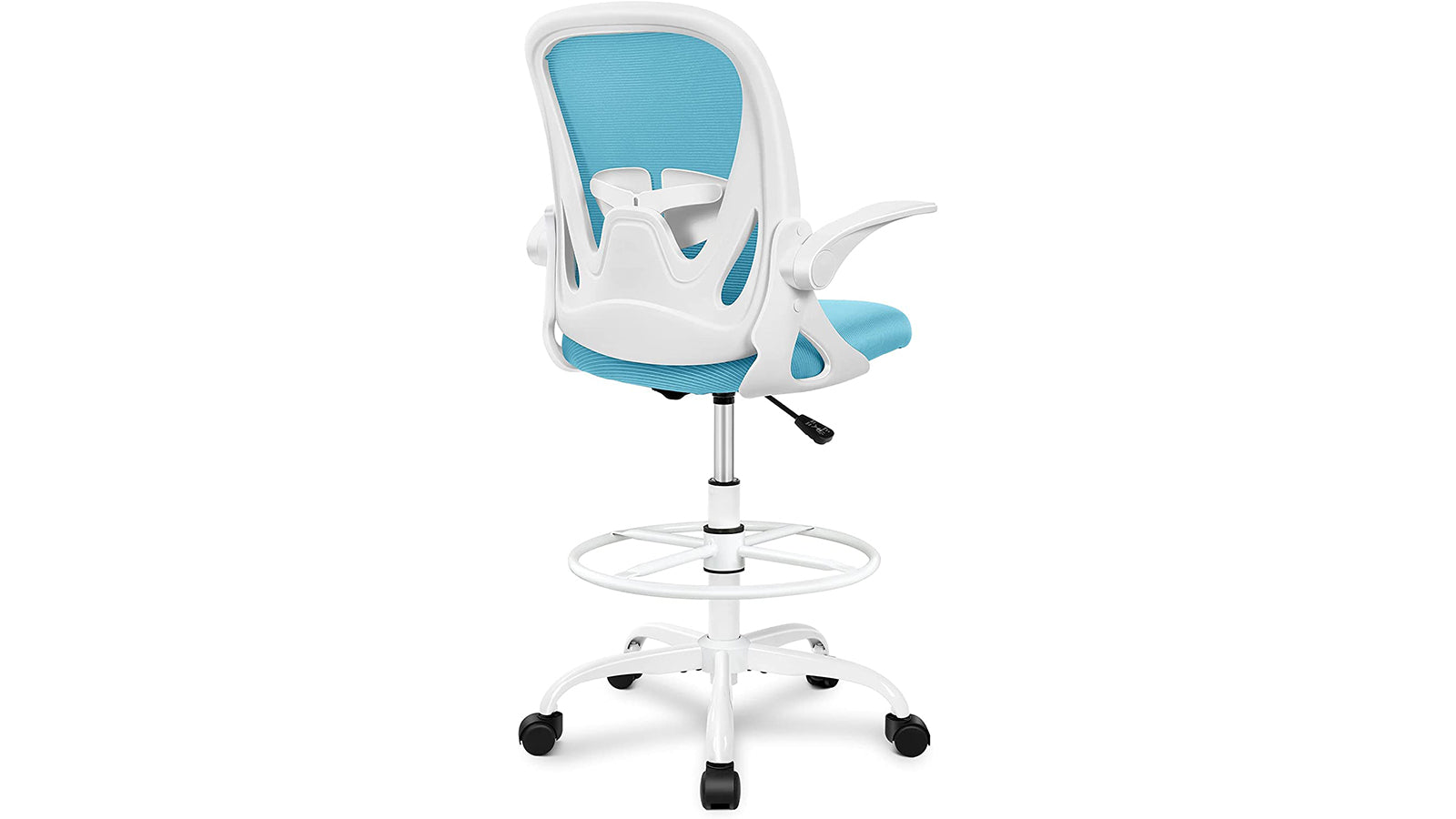 KERDOM Primy Drafting Chair: Foot Ring & Flip-up Arms BLUE
