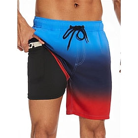 Homens Bermuda de Surf Shorts de Natação Calção Justo de Natação Com Cordão Cintura elástica Com forro de compressão Gradiente Tecido Conforto Secagem Rápida C