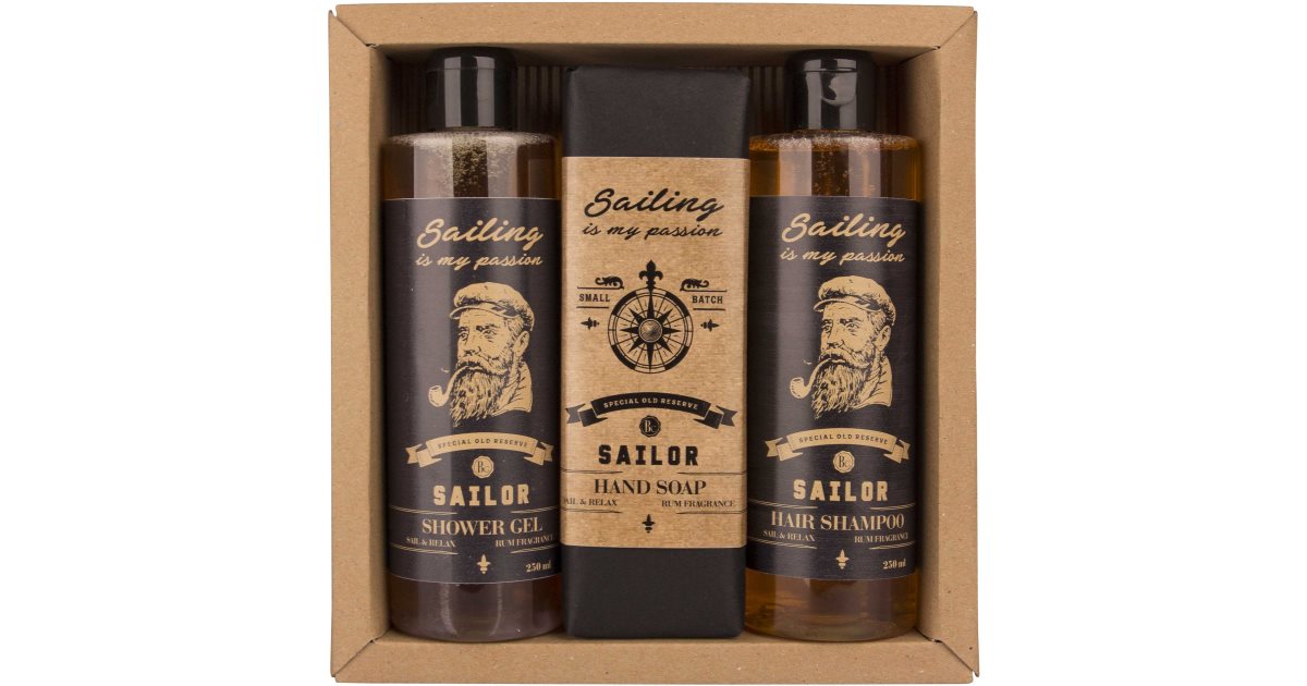 Bohemia Gifts & Kosmetikk Sailor-gavesett for menn Dusjgelé 250 ml + ølhårsjampo 250 ml + rensesåpe 145 g