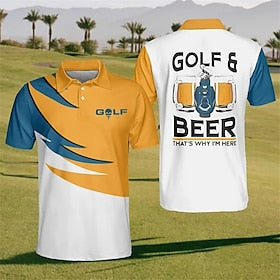 Oktoberfest Men's Polo Shirt Lapel Polo Button Up Polos Golf Shirt Letter Graphic Prints Beer Golf Turndown Lake blue Yellow Sky Blue Green Gray Outdoor Street