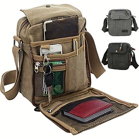 Homens Bolsa crossbody Tela de pintura Ao ar livre Ajustável Côr Sólida Preto Verde Caqui
