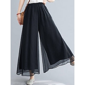 Femme Ample Chino Pantalon de Yoga Fluide Bouffant Coupe haute Taille médiale Toute la longueur Noir Eté