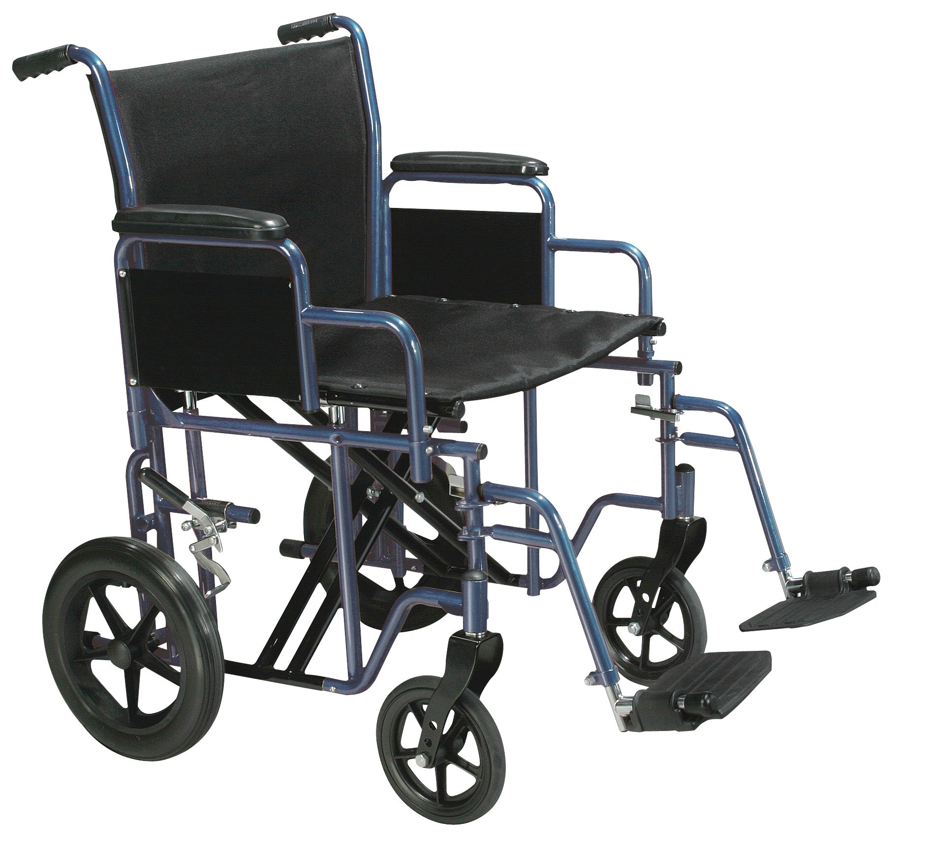 Bariatric Steel Transport Wheelchair, 20", Blue